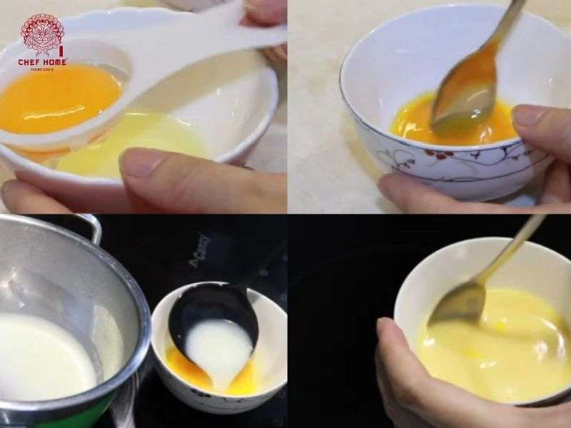 chuẩn bị hỗn hợp trứng và sữa tươi